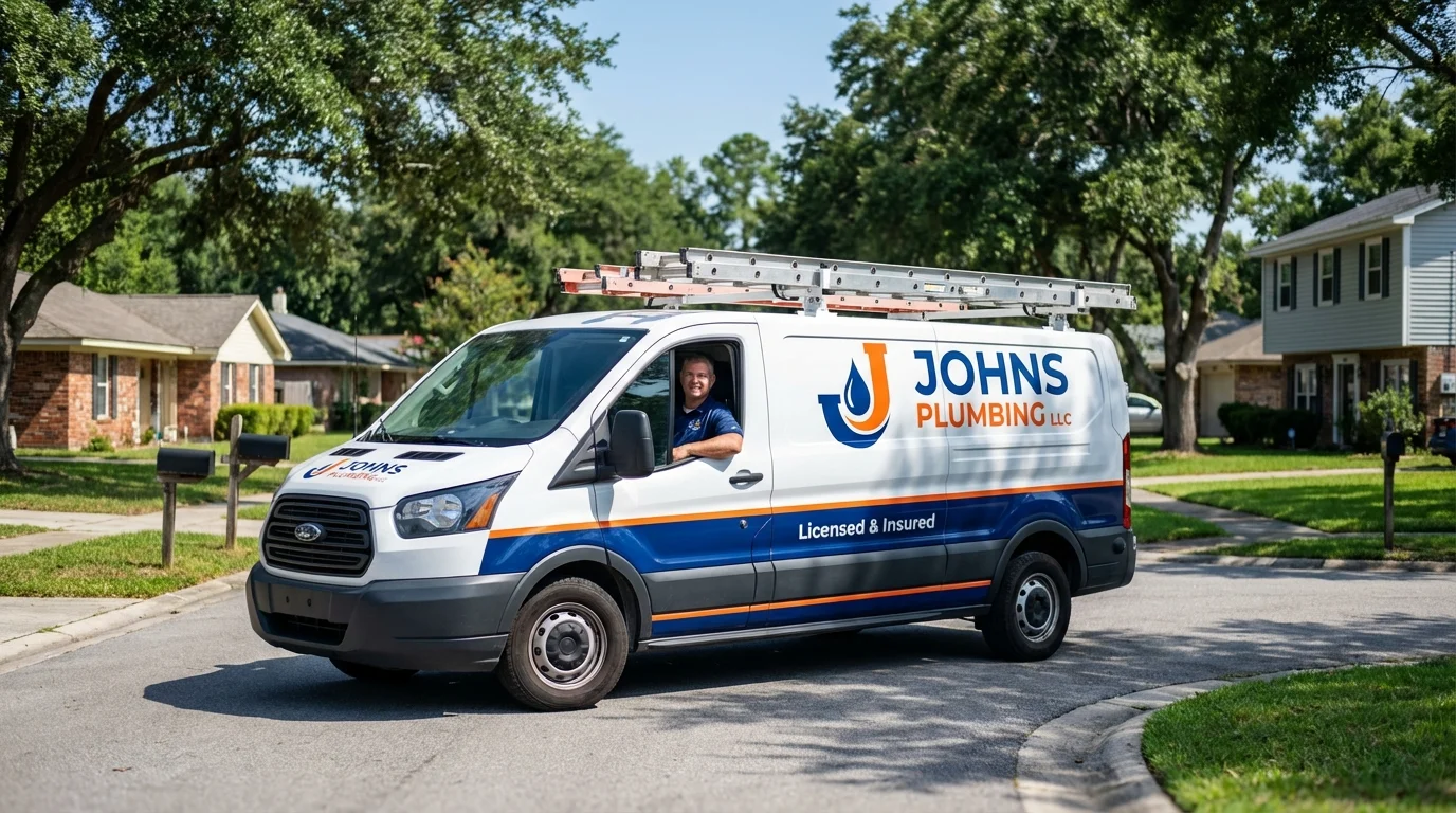 Johns Plumbing LLC service van in Waterloo, NY