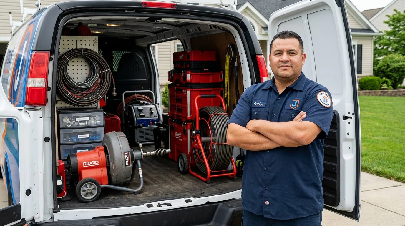 Professional drain cleaning equipment and Johns Plumbing LLC plumber in Waterloo
