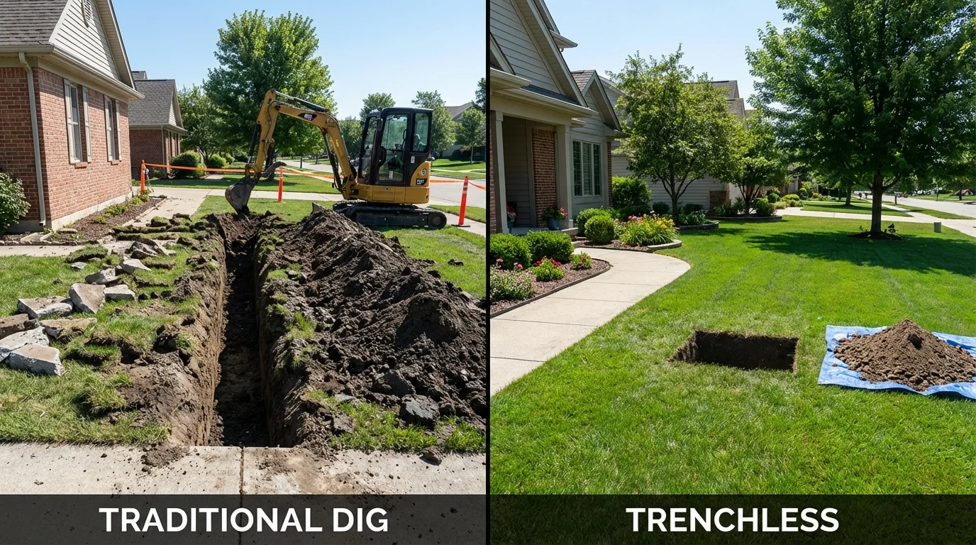 Trenchless sewer repair with minimal yard damage versus traditional excavation in Waterloo, NY